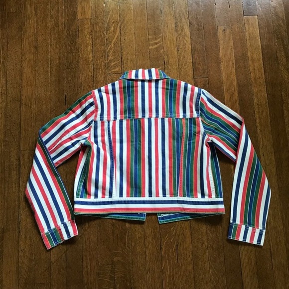 NWT FOREVER 21 Multicolor Stripe Denim Jacket - Picture 3 of 8